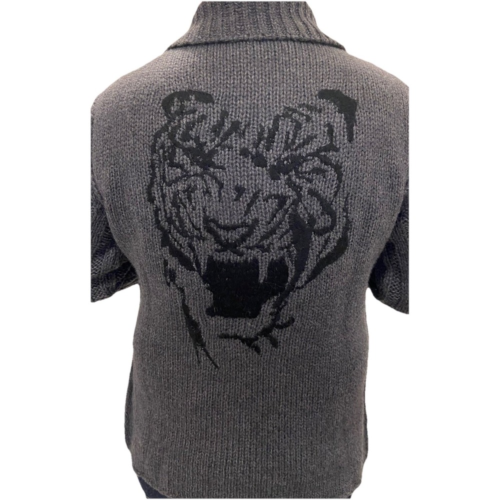 Armani Jeans Vintage Gray Tiger Logo Chunky Knit Alpaca Wool Sweater Mens M-L